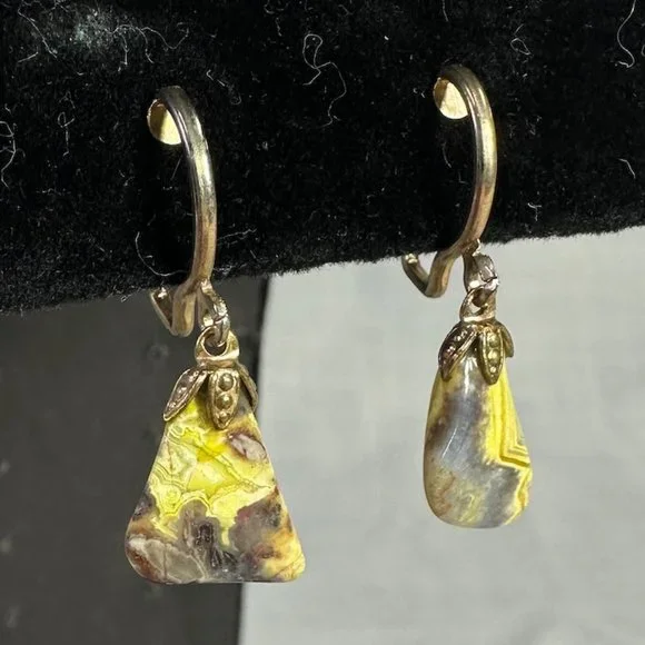 Vintage Bumblebee Jasper Clip On Earrings - Picture 4 of 13